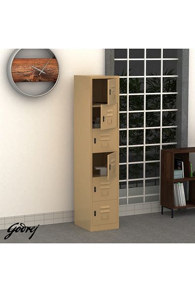 Mahmayi Godrej 6 Door Steel Locker with Heavy-Duty Construction Scratch-Resistant Beige Finish