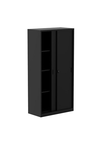 Mahmayi Godrej Full Steel Sliding Door Cupboard with Adjustable Shelves Black Finish