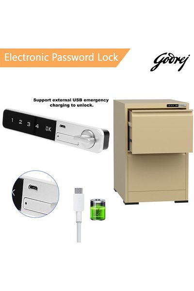 Mahmayi Godrej 2 Drawer Digital Filing Cabinet with Touch Screen Lock Steel Beige