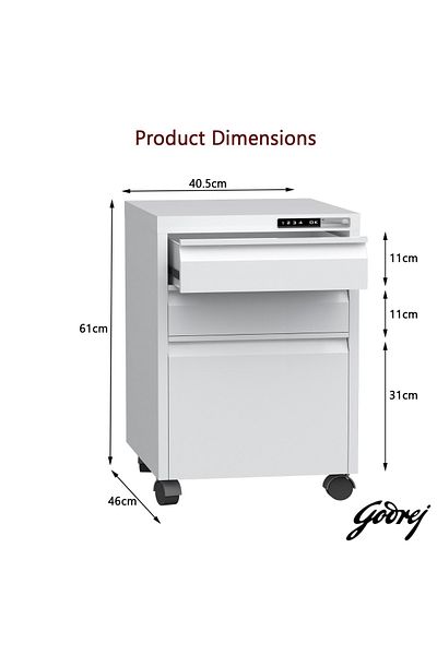 Mahmayi Godrej Mobile 3 Drawer File Cabinet with Advanced Touch Screen Lock Office Security White