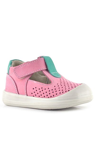 Rakerplus Shaun Genuine Leather Pink Green Velcro Anatomical Baby Sandals