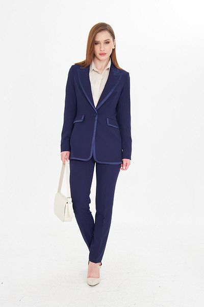 LOVELF Navy Blue Collar Satin Bias Suit