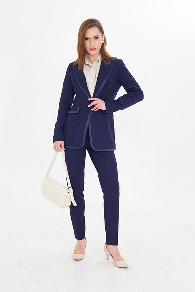 LOVELF Navy Blue Collar Satin Bias Suit