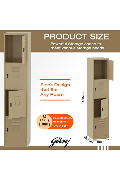 Mahmayi Godrej 4 Door Steel Locker with Heavy-Duty Construction Scratch-Resistant Beige Finish