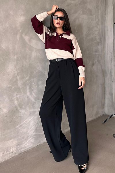 Madmext Black Double Pleated Belted Trousers Mg2330