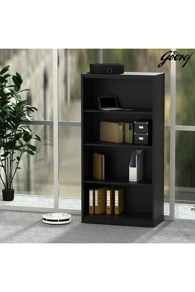 Mahmayi Godrej Full-Height Open Steel Bookcase with Adjustable Shelves Steel Black Finish