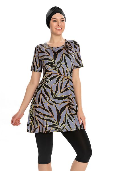 REMSA Black Short Sleeve Semi-Closed Swimsuit - 201-502