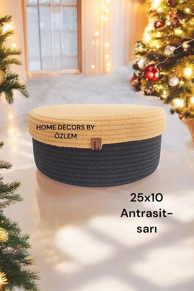 home decors by özlem Basket with Lid Wicker Basket Organizer Organizer Storage Box Gift-25x10cm