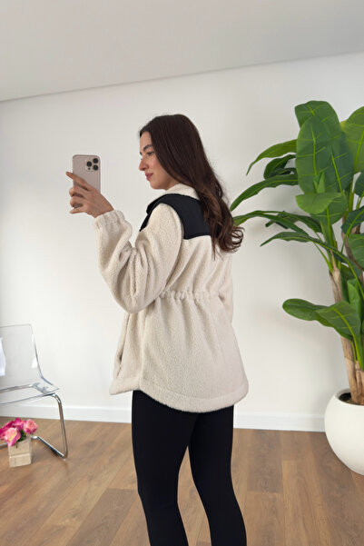 BİRCANÇİL Oysh Ecru Blocked Wool Jacket with Faux Detail