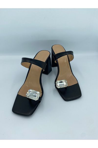 Ömer Ediz Shoes Γυναικείες Σαγιονάρες με Λεπτομέρεια από Κρυστάλλινη Πέτρα με τακούνι 8 cm