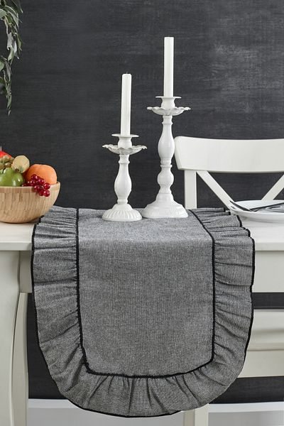 vosvera 40X110 cm Vintage Ruffle Natural Cotton Linen Runner with Ruffles and Curl Detail