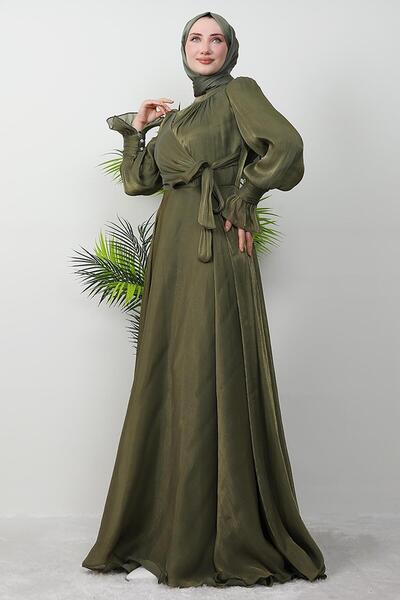 giz astore Fiyonk Detay İpek Abiye Haki