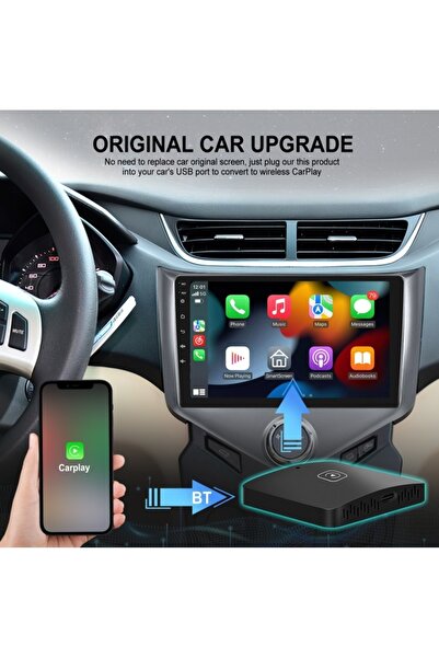 carplay Kablosuz Carplay Android Auto Adaptörü Apple iPhone ve Android Destekli 2si1 Arada Tak Çalıştır USB