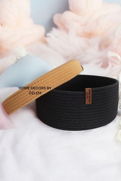 home decors by özlem Basket with Lid Wicker Basket Organizer Organizer Storage Box Gift-25x10cm