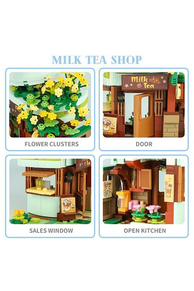 keeppley Lovely Street K28021 Ash Cat Milk Tea Shop Cat Milk Tea Shop Building Blocks Toy Set