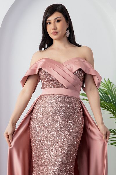 PULLIMM Rochie de seara cu paiete cu detaliu din satin ECR5461