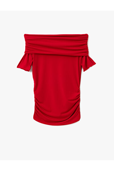 Koton Omzu Açık Madonna Yaka Büzgülü Kısa Kollu Bluz