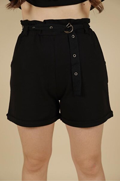 Ugly Duck 09-14 Years Girl's Black Color Belted Shorts