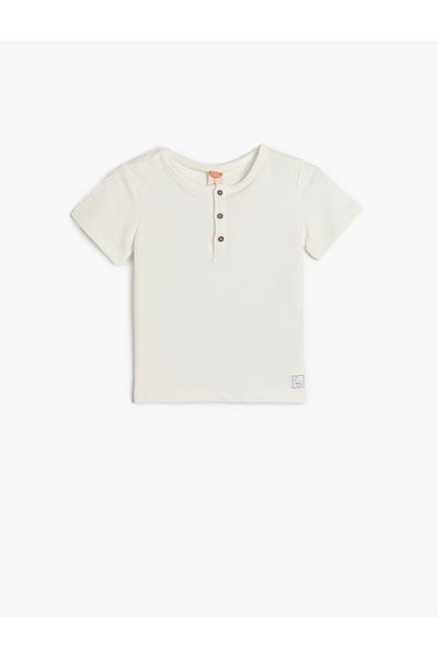 Koton Button Detailed Cotton Crew Neck Short Sleeve T-Shirt