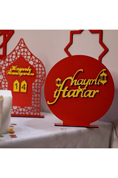 Ramazana özel kaideli ahşap dekor türkçe kaligrafi kırmızı set