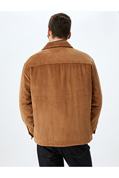 Koton Βαμβακερό μπουφάν Slim Fit - Κοτλέ με γιακά πουκάμισου και λεπτομέρεια τσέπης με πτερύγιο