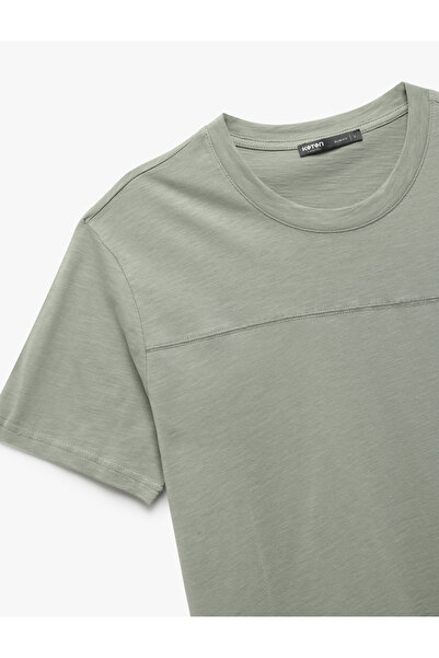 Koton Kısa Kollu Dikiş Detaylı Pamuklu Bisiklet Yaka Slim Fit Tişört