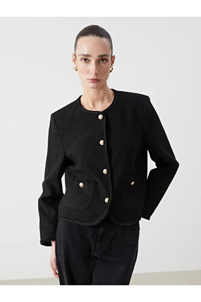 LC Waikiki Jachetă clasică neagră pentru femei, din tweed