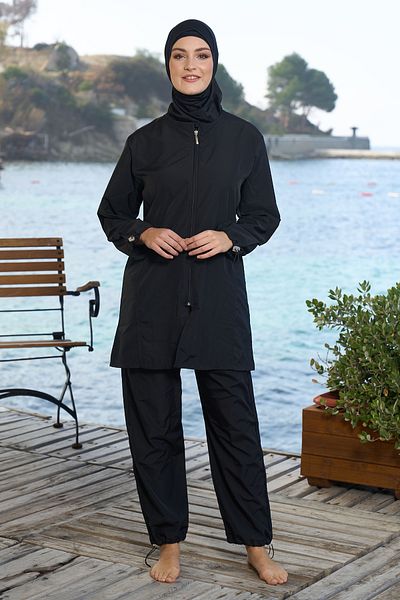 REMSA Black Hijab Swimsuit - Parachute Full Covered, Model 22990