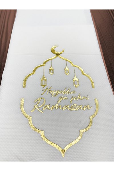 Artikel 12 Pieces of White Gold Gilded - Welcome Ya City Ramadan Decor and Serving Napkin