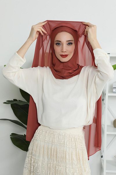 Aisha's Design شال شيفون بقلنسوة داخلية من القطن الممشط، PS-46