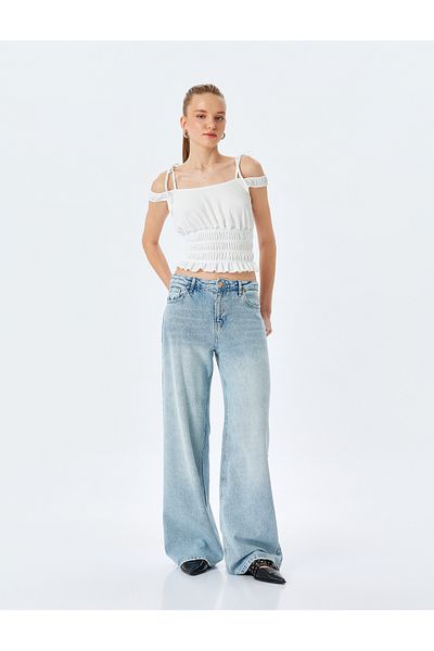 Koton Gimped Strappy Crop Top Slim Fit T-Shirt