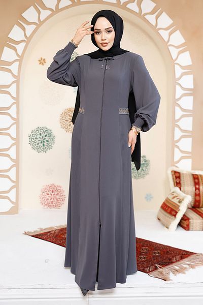 Neva Style Zippered Smoked Hijab Abaya 8104Fu