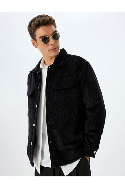 Koton Βαμβακερό μπουφάν Slim Fit - Κοτλέ με γιακά πουκάμισου και λεπτομέρεια τσέπης με πτερύγιο