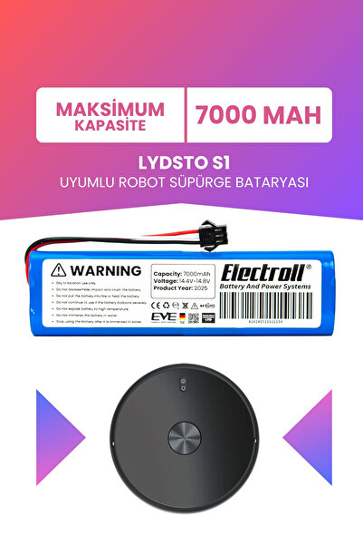 ELECTROLL Lydsto R1 Uyumlu Batarya (MAKSİMUM KAPASİTE) 7000mah Pil Robot Süpü...