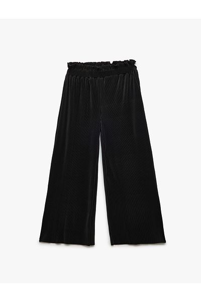 Koton Textured Elastic Waist Wide Leg Trousers