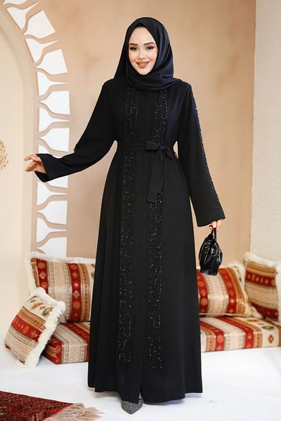 Neva Style Bead Embroidered Black Hijab Abaya 29118S