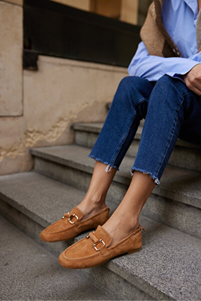 ANGELİNA JONES PİCCOLİ KADIN TABA GERCEK SUET TOKALI LOAFER AYAKKABİ