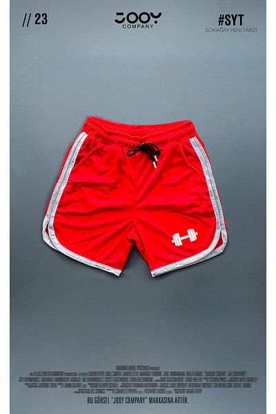 Jooy Red Dumbbell Printed Training Fitness Sportsman Shorts
