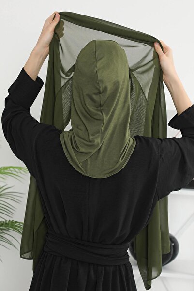 Aisha's Design Σάλι από χτενισμένο βαμβάκι με εσωτερικό σκελετό από σιφόν, PS-46, Χακί Πράσινο - Χακί Πράσινο