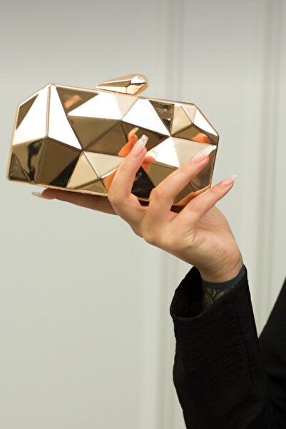 çantamgelsin Γυναικεία χρυσή μεταλλική βραδινή τσάντα φορέματος