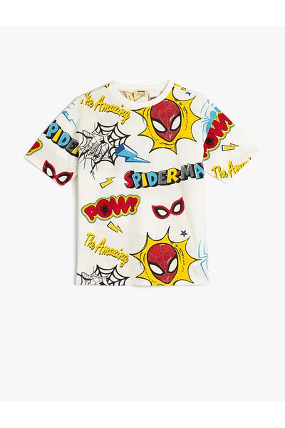 Koton Μπλουζάκι με στάμπα Spiderman με κοντό μανίκι Oversize βαμβακερό μπλουζάκι με άδεια χρήσης