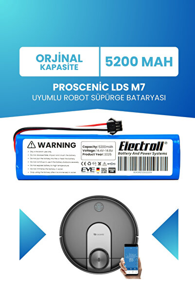 ELECTROLL Proscenic LDS M7 Uyumlu Batarya (ORJİNAL KAPASİTE) 5200mah Pil Robo...