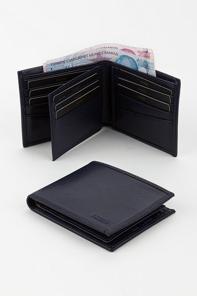 Fossil Boxed Genuine Leather Navy Blue Horizontal Men's Hand Portfolio Wallet
