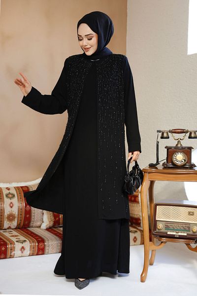 Neva Style Χάντρες Κεντημένο Μαύρο Ισλαμικό Abaya 29119S