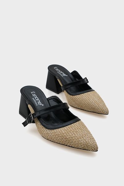 Capone Outfitters Γυναικείες παντόφλες Nena με μυτερό ψάθινο γνήσιο δέρμα