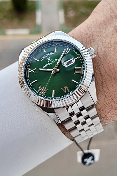 Daniel Klein Kadranı Yeşil Kordonu Gümüş Renk Hediye Paketli Erkek Kol Saati