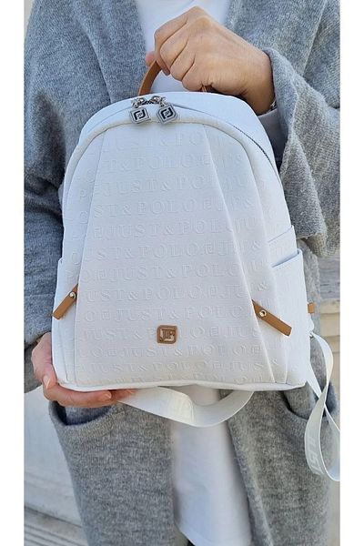 Just Polo Medium Size White Women's Backpack 9 Compartments - Jp4040Tm Size 33X28 cm