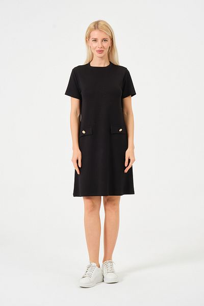 Moda Palmiss Women's Black Crew Neck Stone Detailed Modal Short Dress