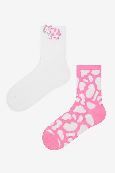 Penti 3D-Socken in Kuhrosa und Weiß mit 2 Steckdosen