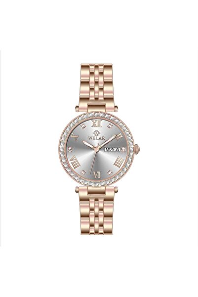 Welar Wel3309-3 White Dial and Rose Gold Plated Band Steel Women Wrist Watch
